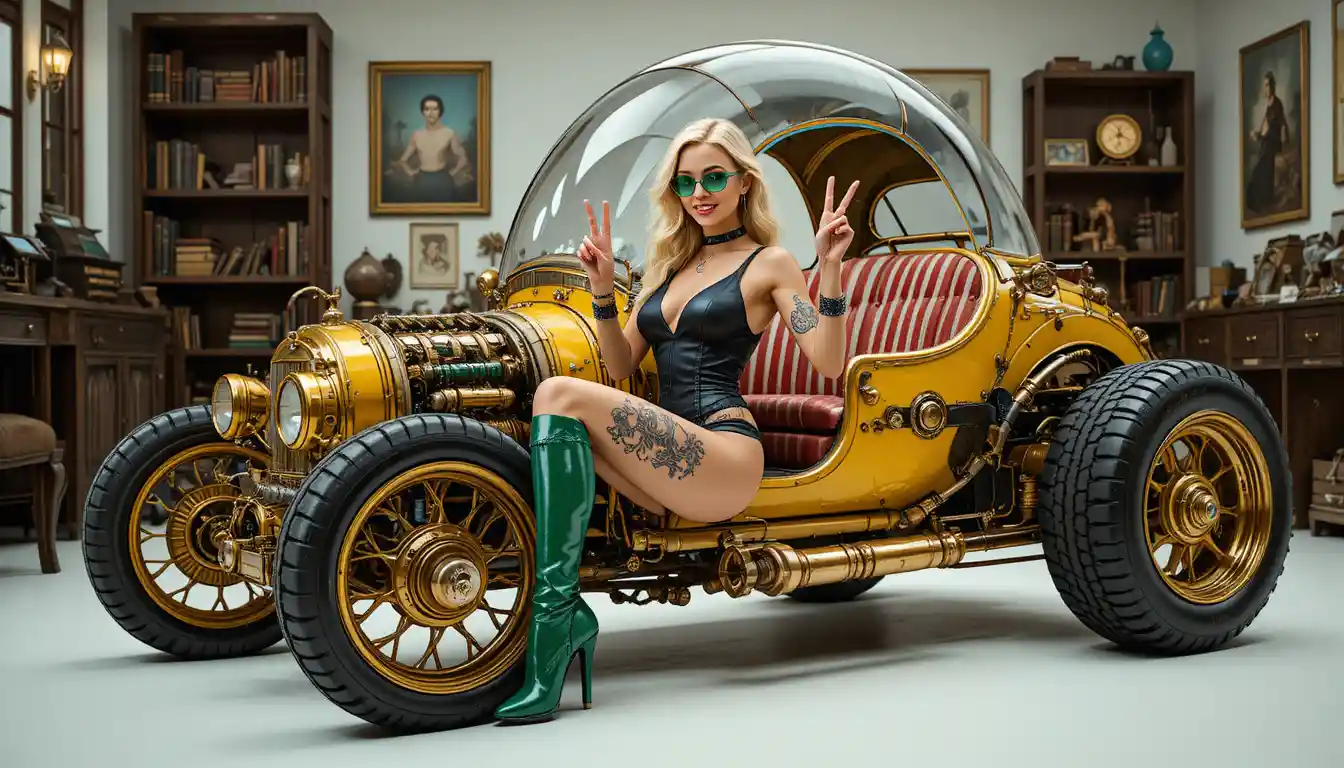 Blonde woman in swimsuit and green thigh high boots
