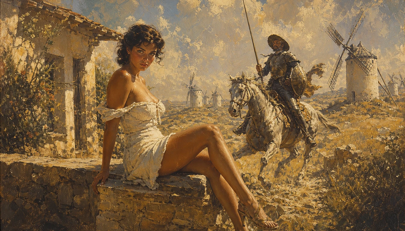 Mujer morena vintage relajándose en el soleado campo mediterráneo