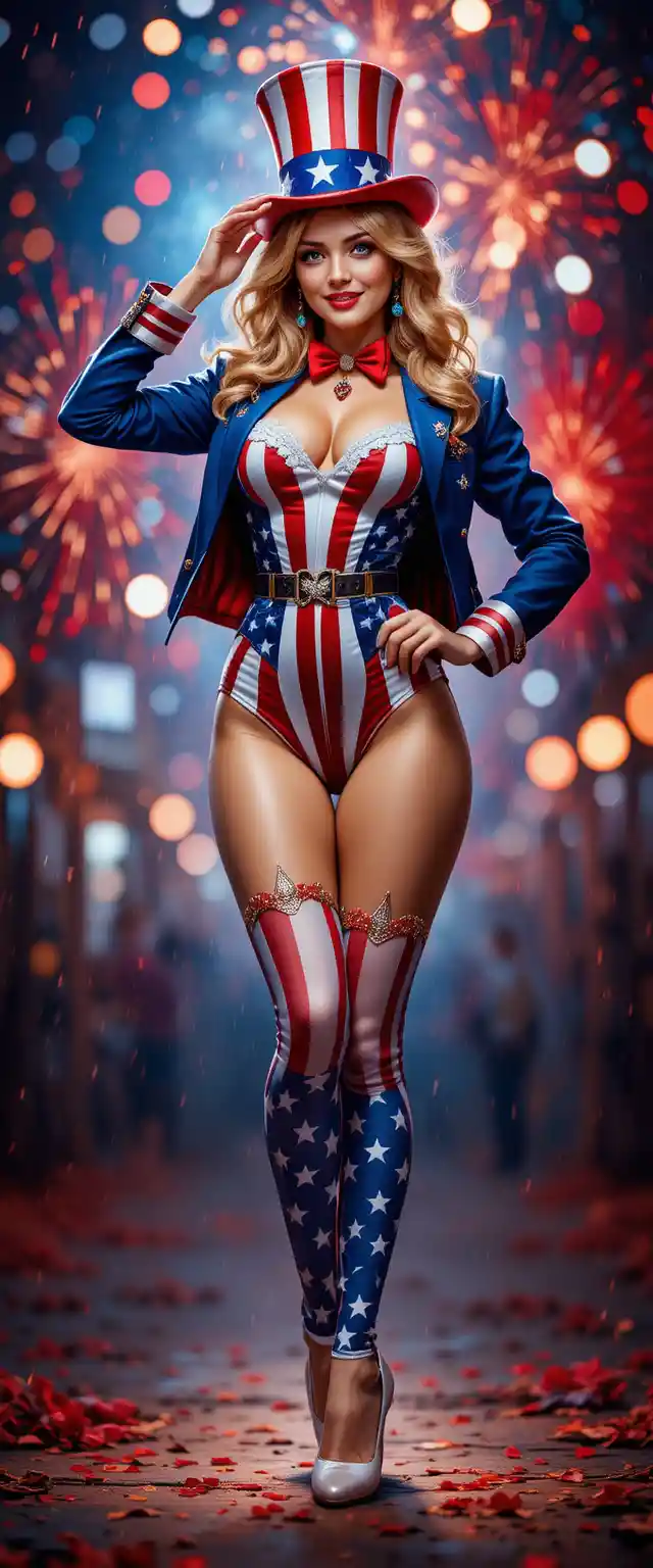 Patriotic pin up woman in glamorous festive pose