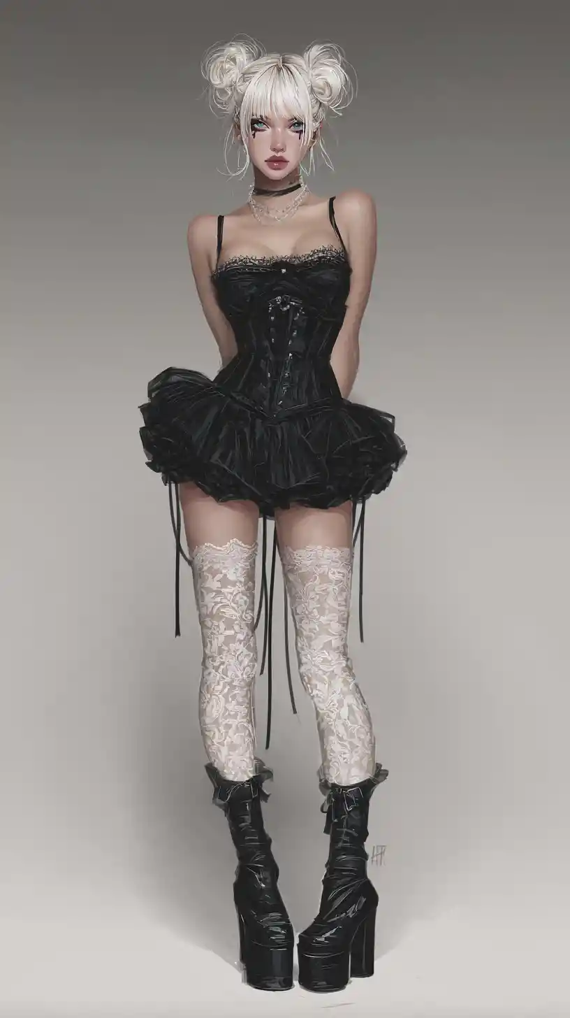 Circus inspired coquette woman with gothic tear stained makeup