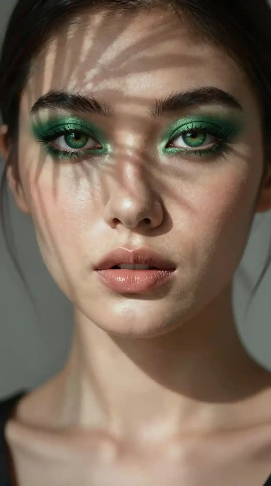Retrato dramático em close de uma mulher na luz salpicada