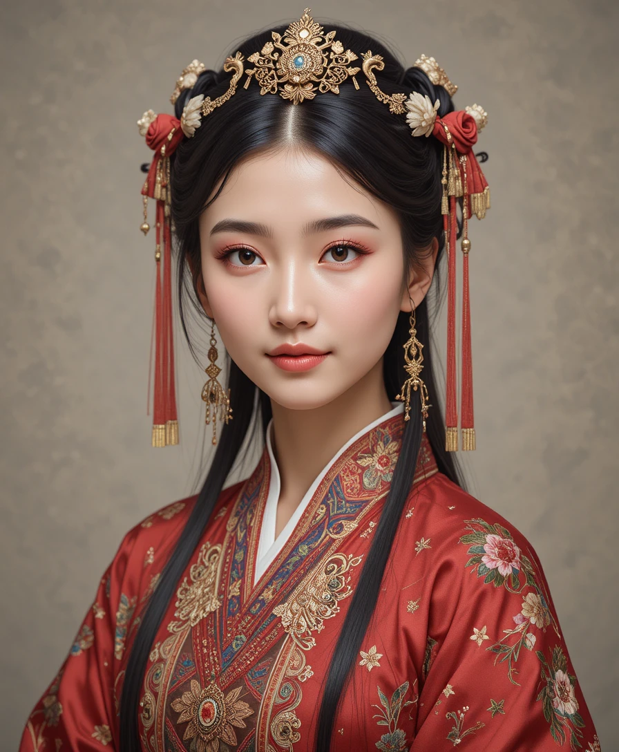 Retrato de Mujer con Atuendo Tradicional de la Etnia Yi de Liangshan