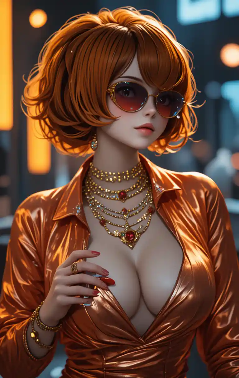 Mujer glamurosa con cabello naranja y taza de café