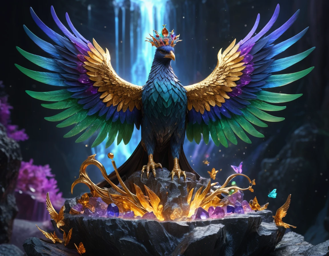 Celestial Phoenix Monarch On Obsidian Throne Above Cosmos