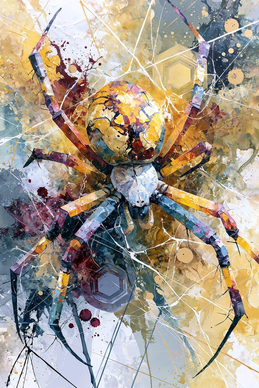 Pintura vibrante de una araña abstracta en estilo de tinta impasto