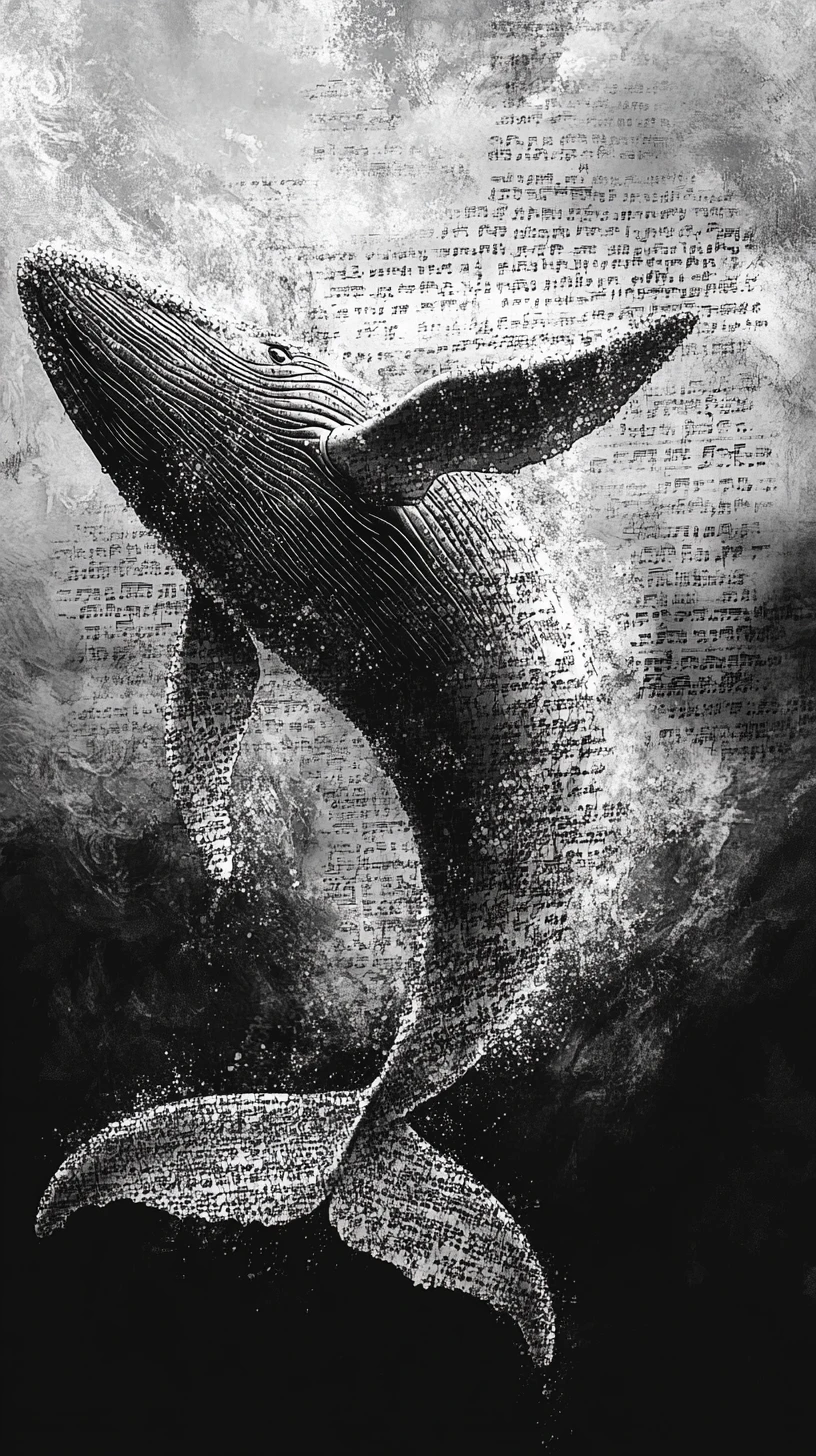 Ballena Emergiendo de un Océano Puntillado de Marcas Simbólicas