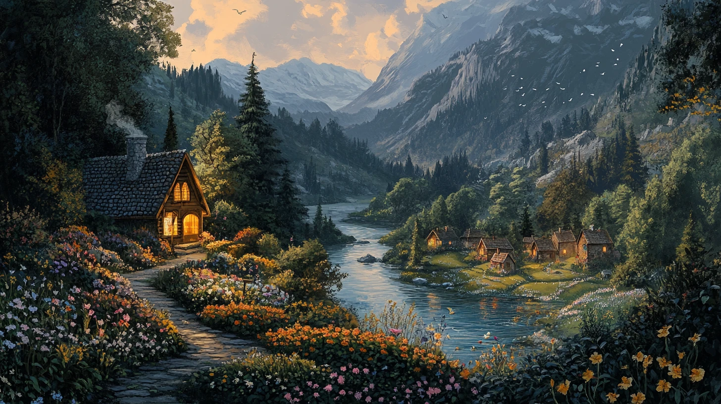 Paisaje surrealista de valle que forma a una anciana en paz