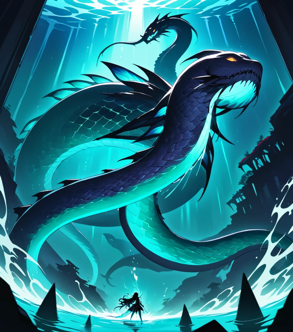 Invocador de anime llamando a una colosal serpiente marina