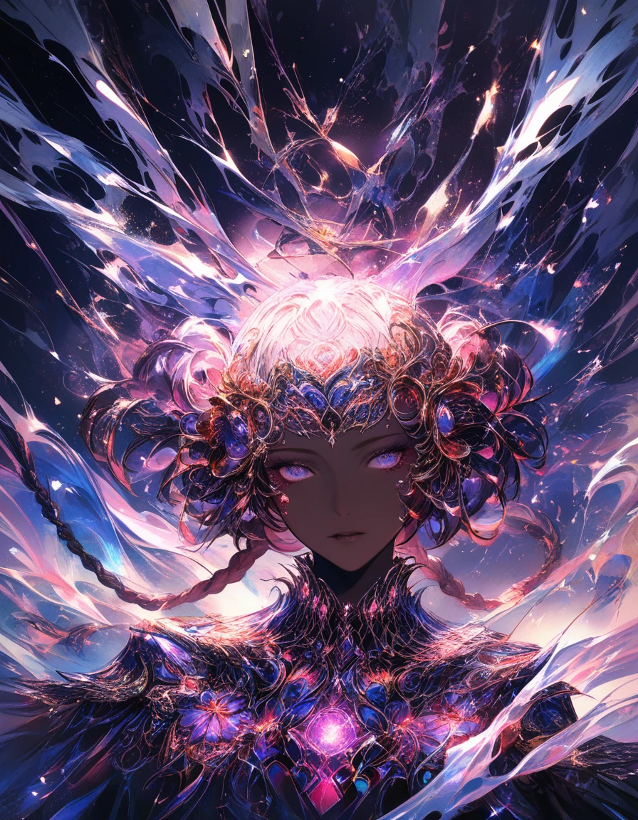 Princesa de fantasía oscura con túnica de seda blanca ornamentada