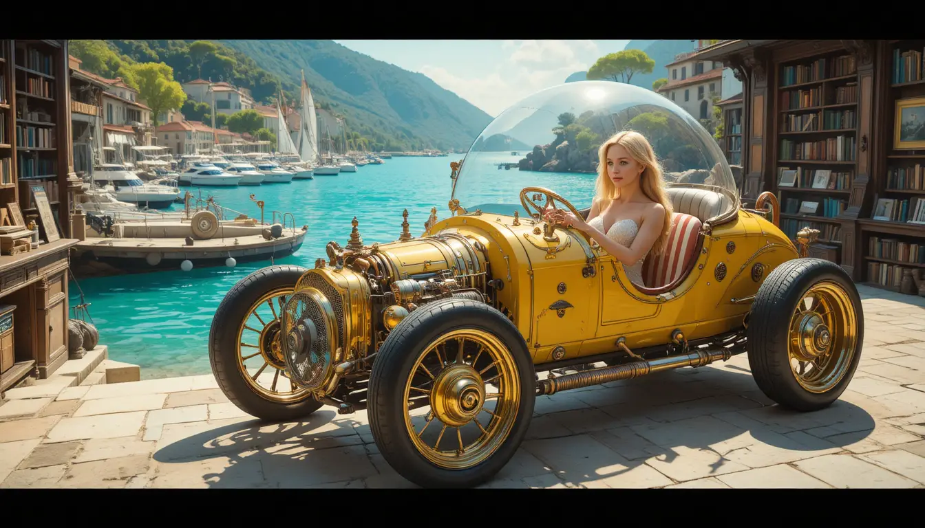Vintage-Steampunk-Auto in einer gemütlichen Indoor‑Werkstatt