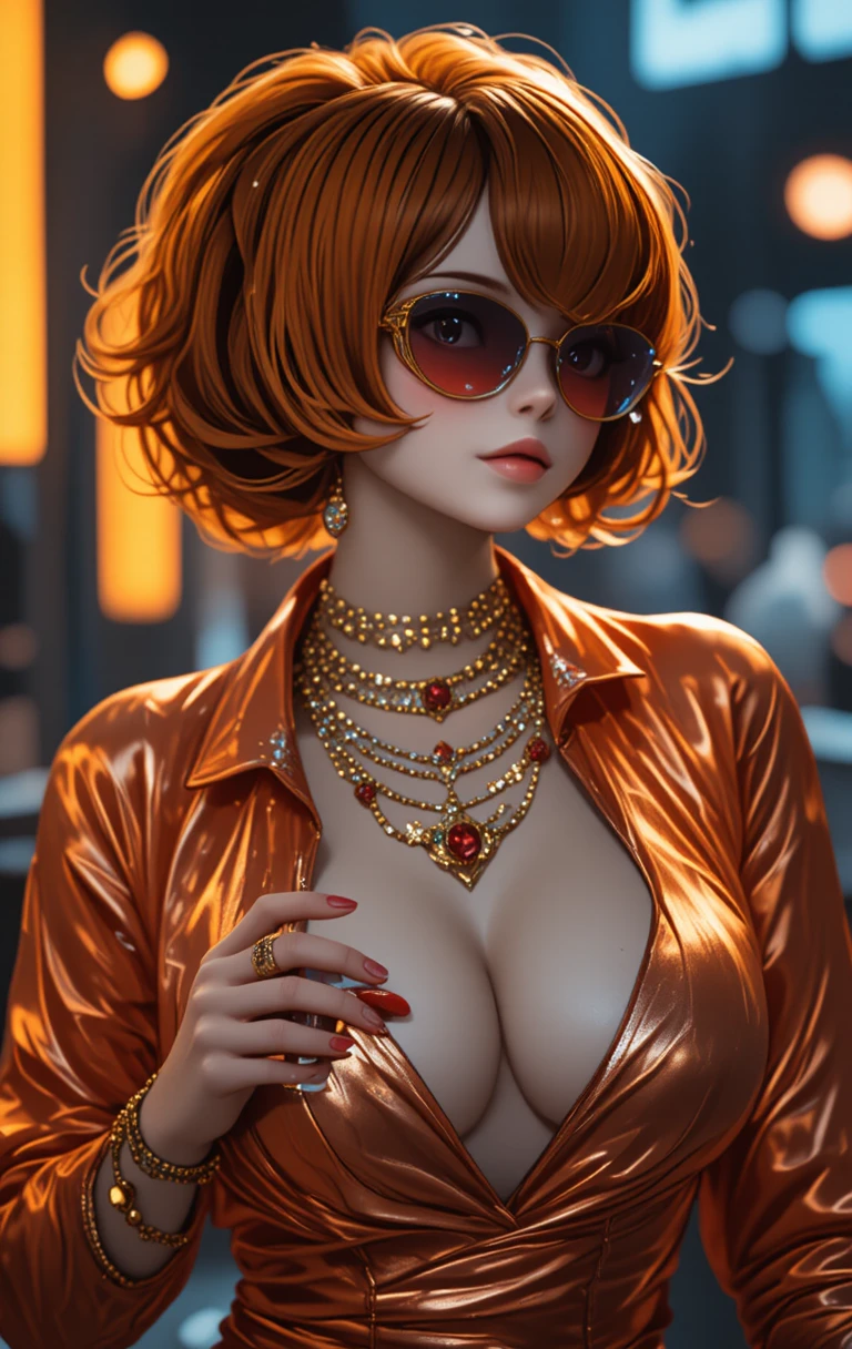 Mujer glamurosa con cabello naranja y taza de café