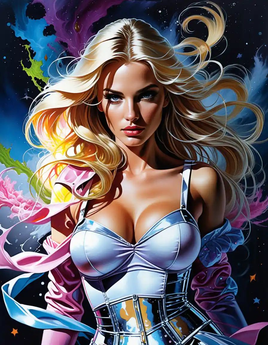 Fantasy woman portrait in vibrant fluid digital painting