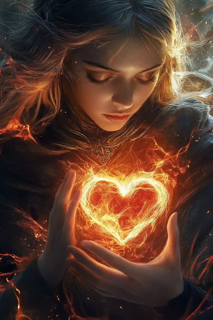 Romantic vow and flame in poetic digital illustration