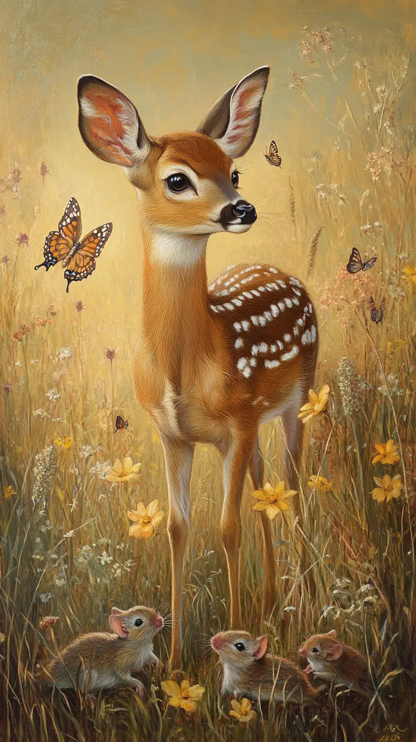 Cerf gracieux immobile dans une prairie paisible