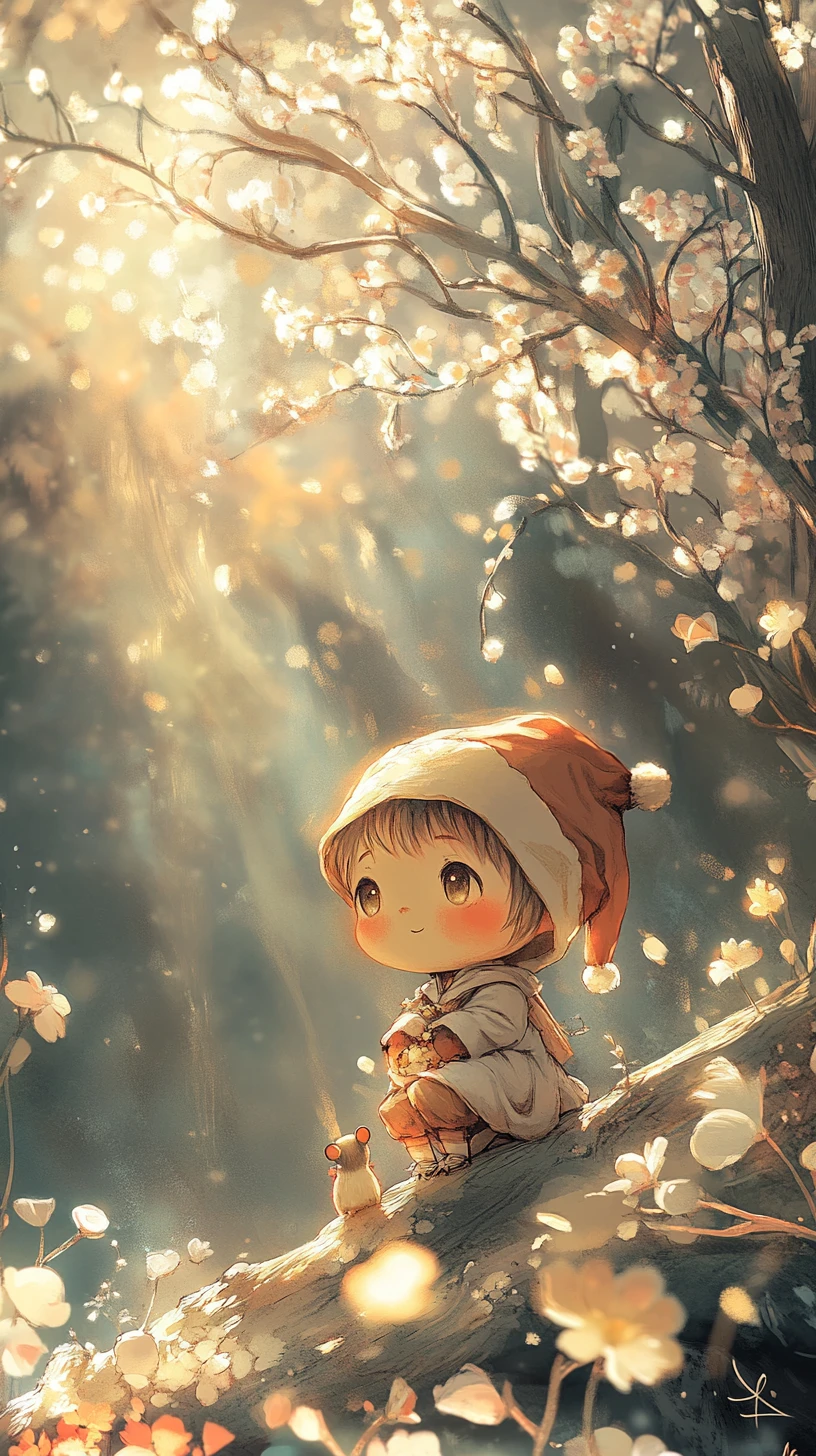 Cute cartoon flower blooming on a sunlit street poster
