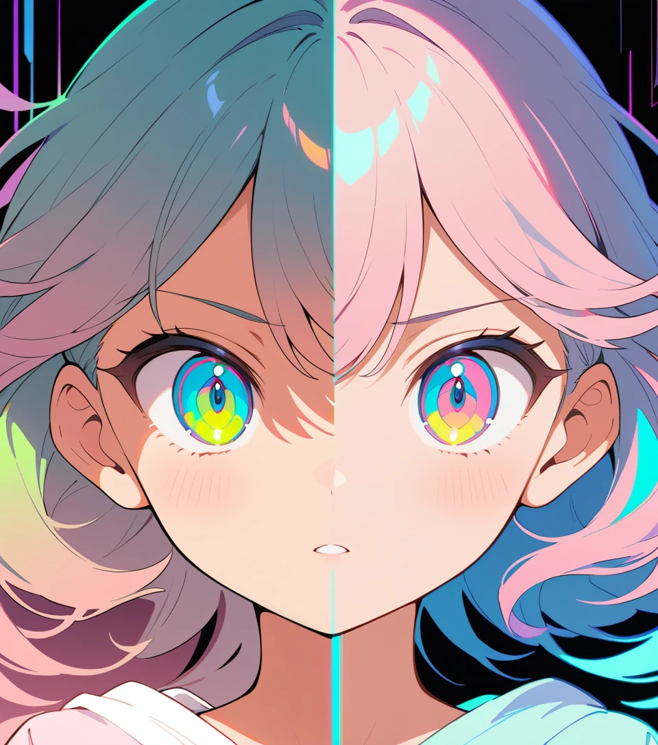 Retrato de medio cuerpo de chica anime en estilo de ilustración dividida