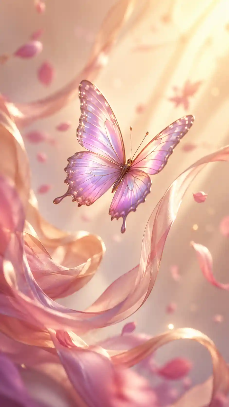 실크 리본과 꽃잎으로 장식된 섬세한 3D 나비