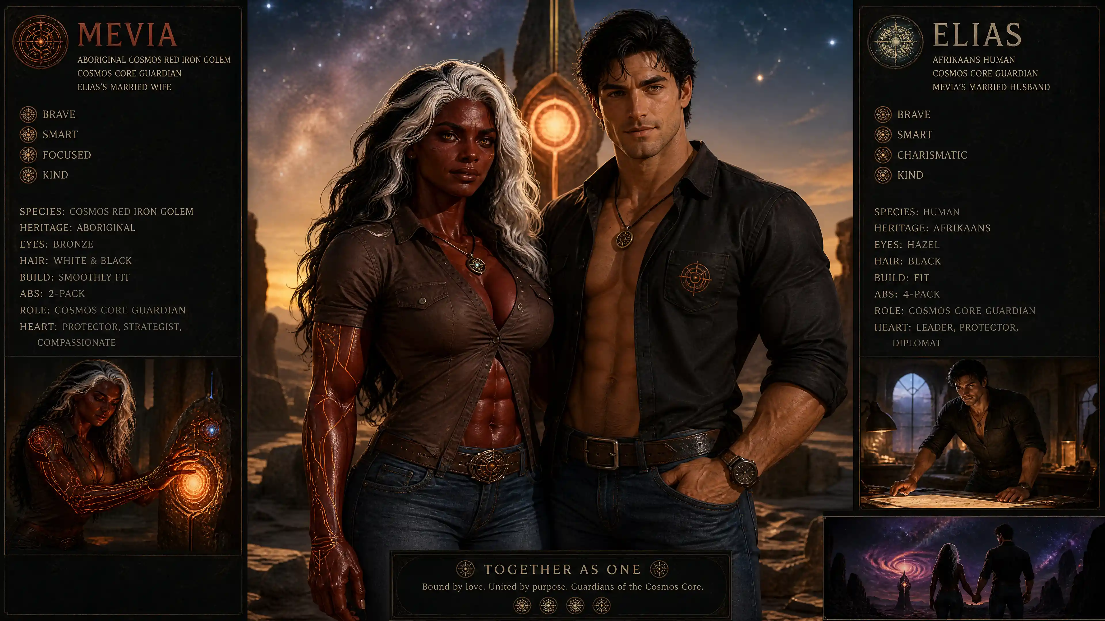 Femme golem cosmique aborigène avec mari gardien