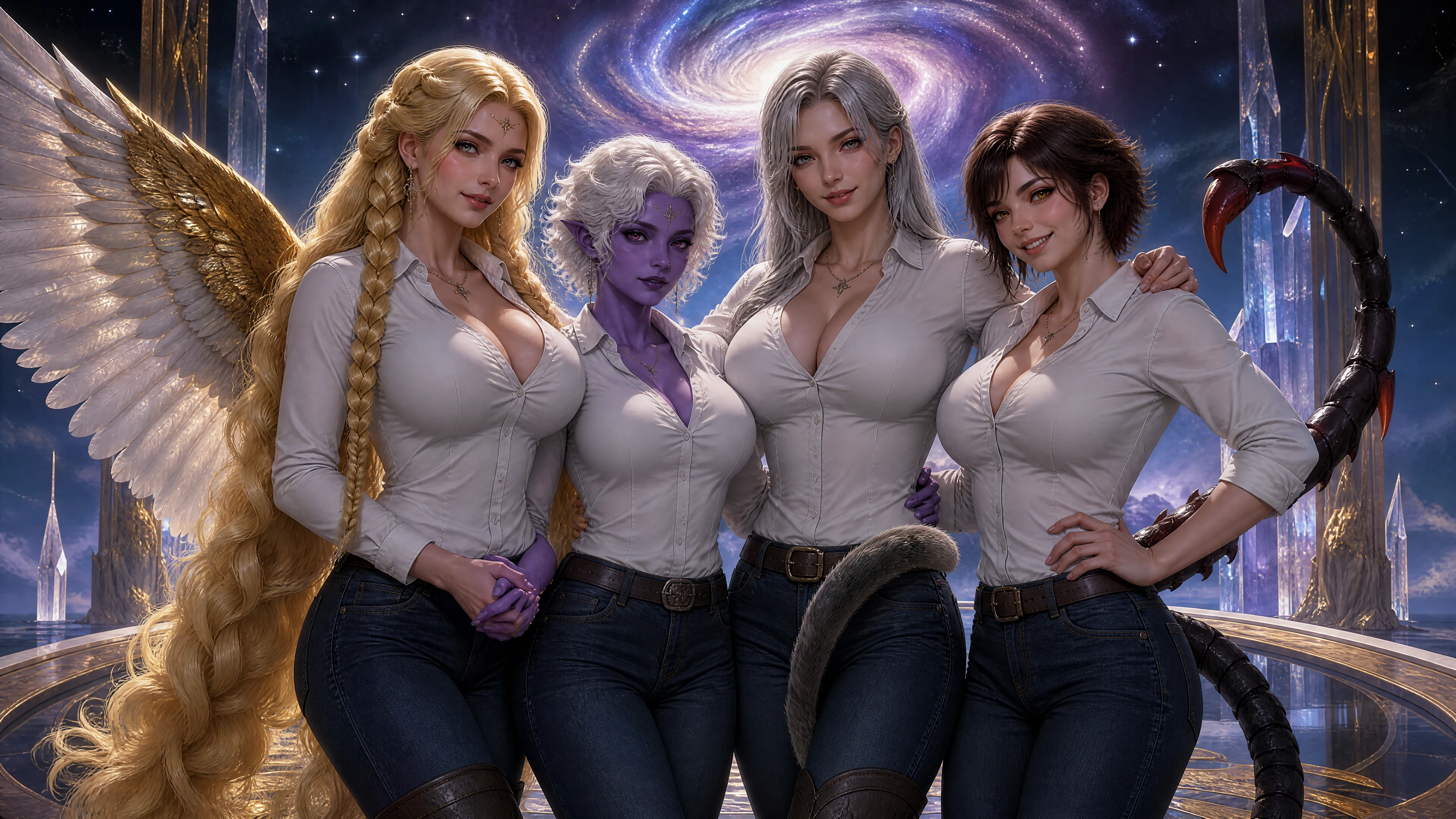 宇宙の守護者 翼と天の尾を持つ4人の女性