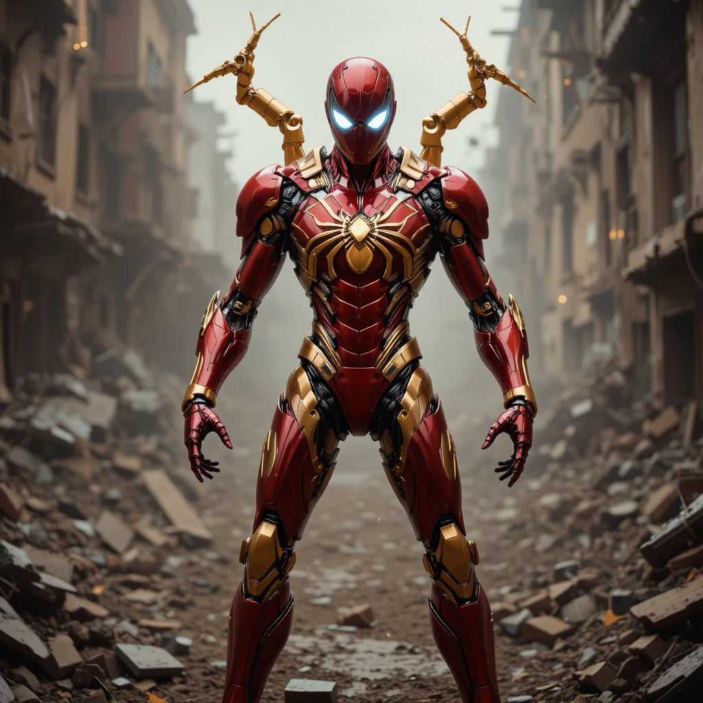 ダイナミックな戦闘ポーズのアイアン・スパイダー強化アーマー
