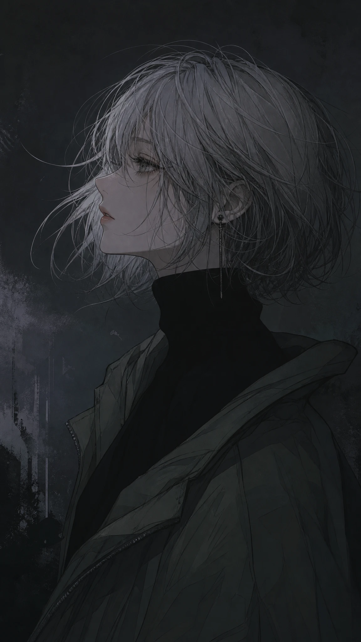 Mujer de anime melancólica de perfil con fondo humeante