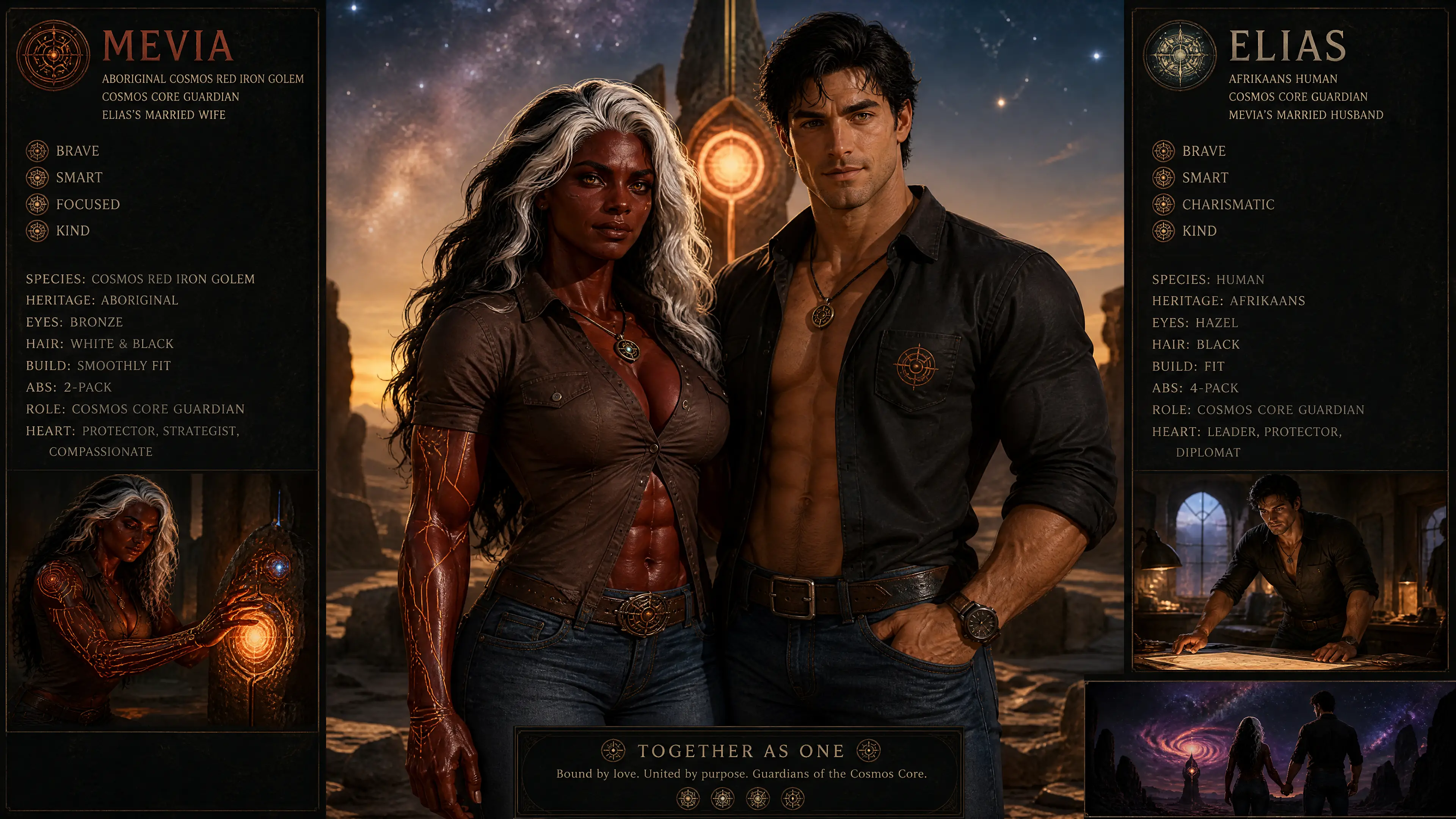 Femme golem cosmique aborigène avec mari gardien
