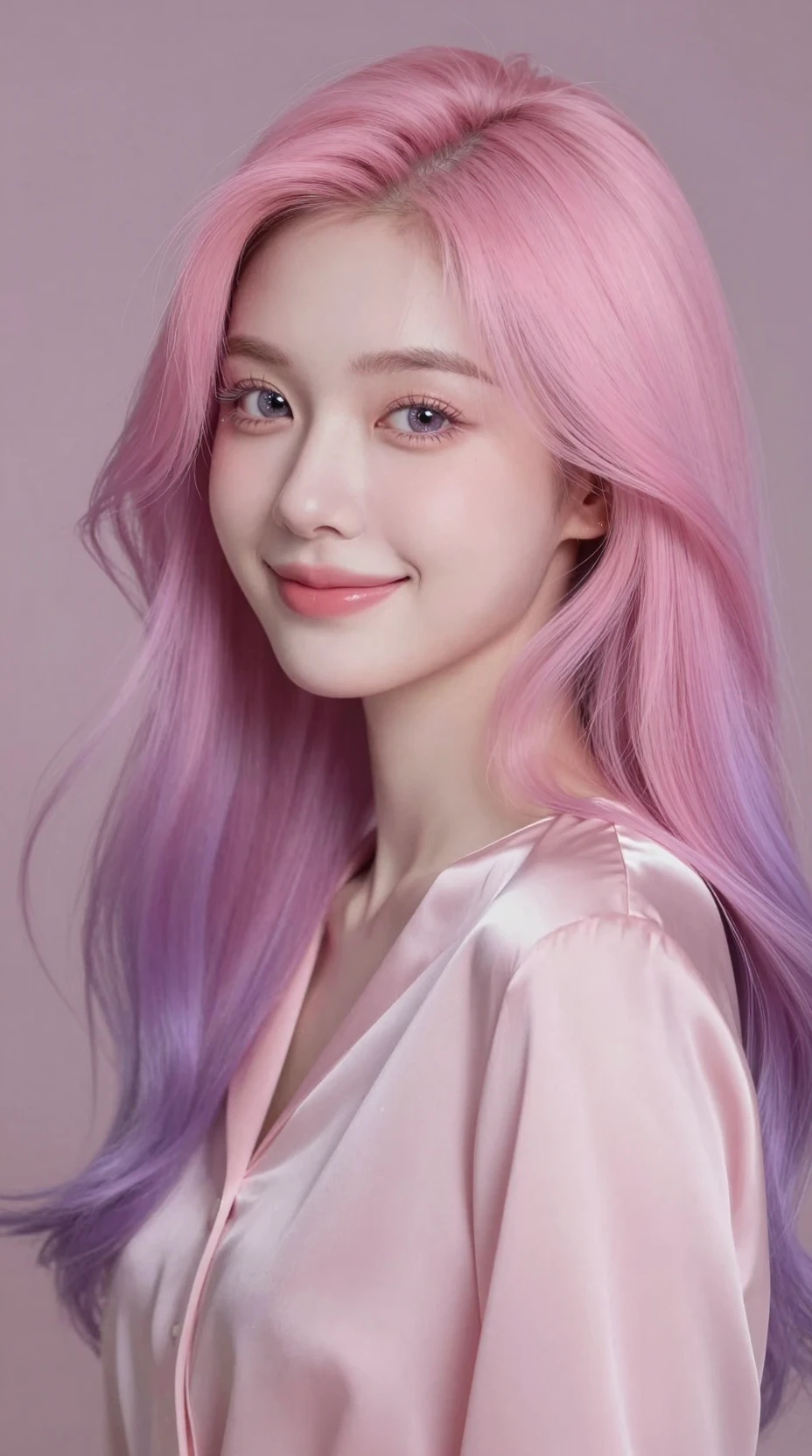 Retrato en primer plano soñador de chica con cabello ombré en tonos pastel