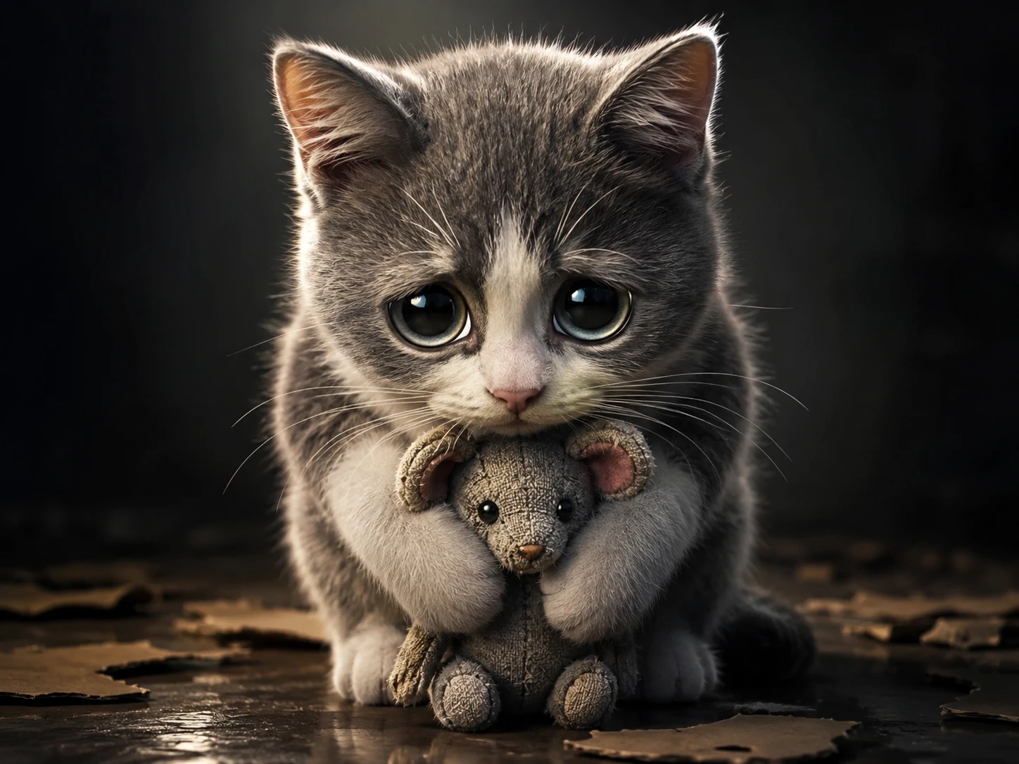 Tierno gatito 3D tímido con una mirada dulce y anhelante