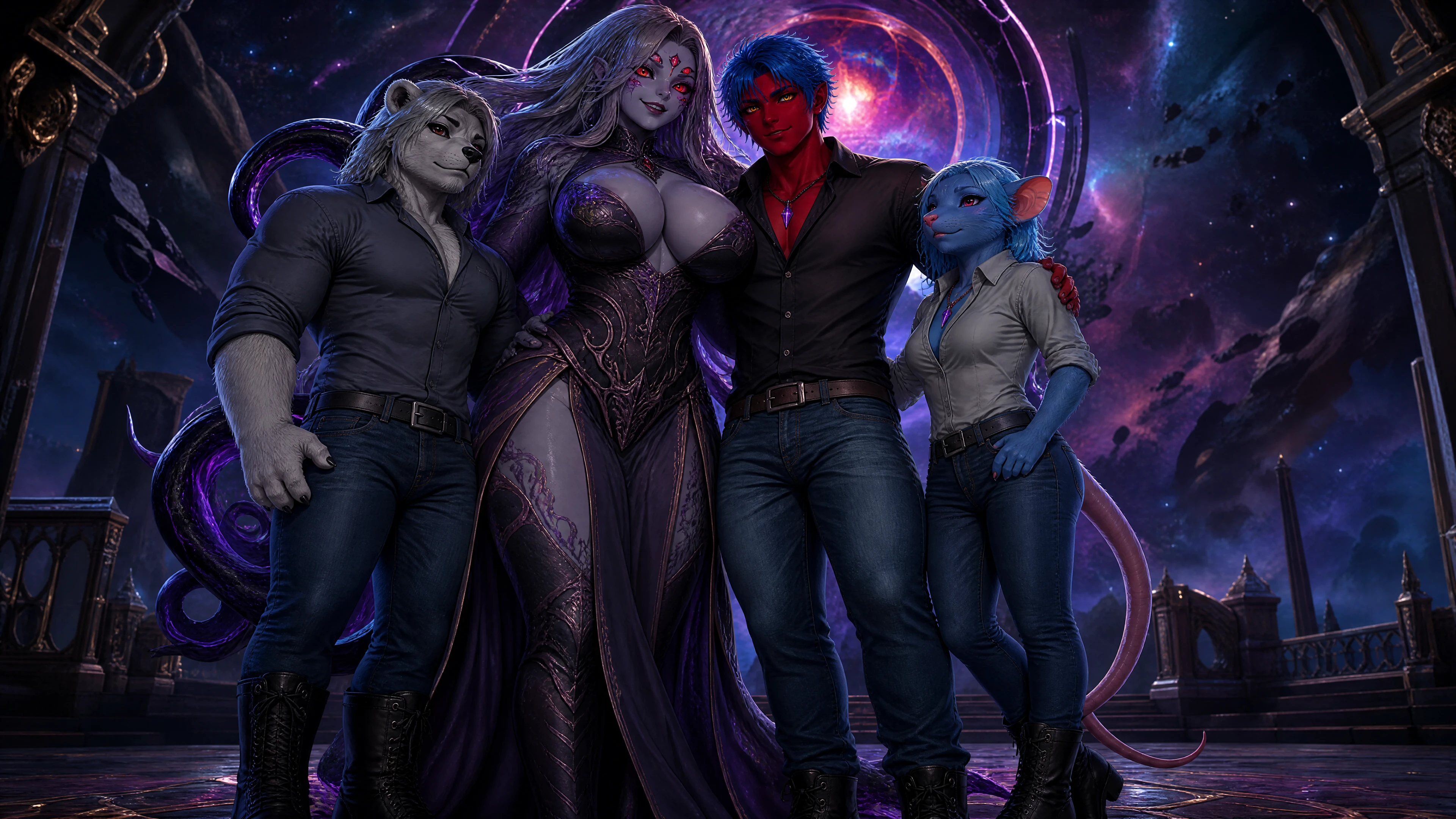 Cosmic guardians with eldritch and anthro companions