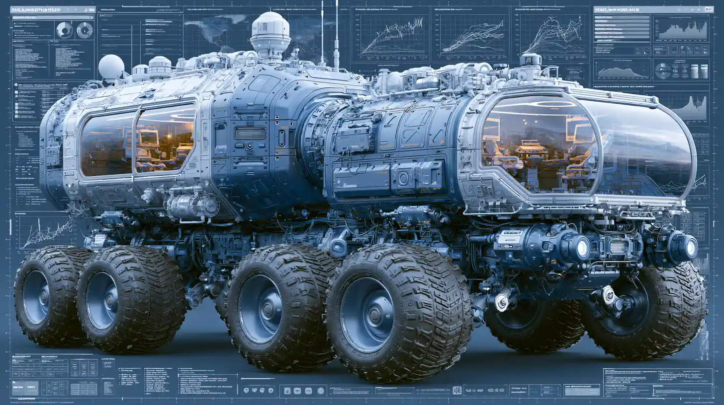 Schéma d’ingénierie 3D futuriste d’un rover d’exploration sci-fi