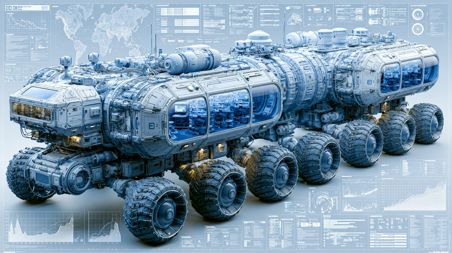 Futuristic 3D Engineering Diagram Of Exploration Rover