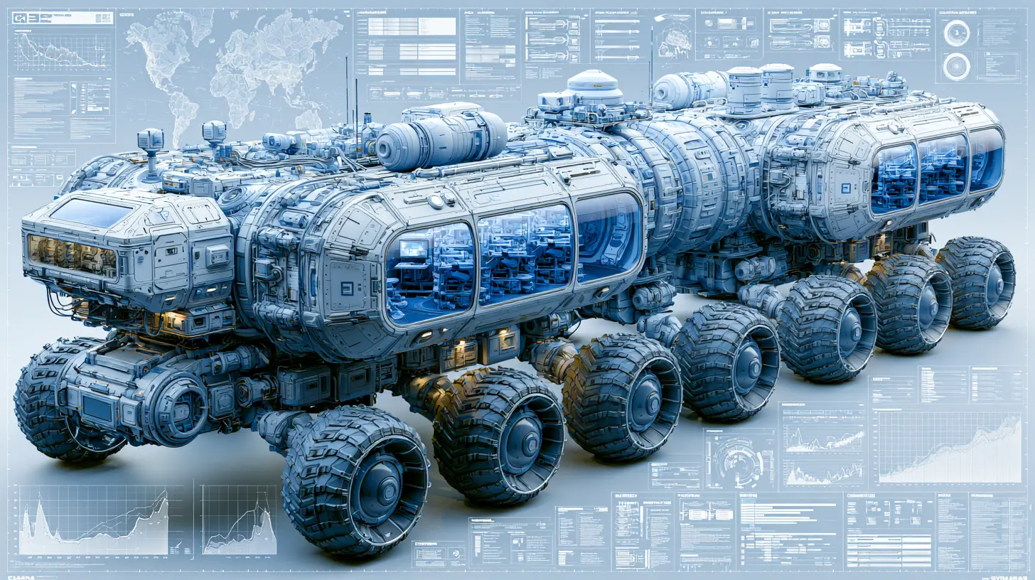 Futuristic 3D Engineering Diagram Of Exploration Rover