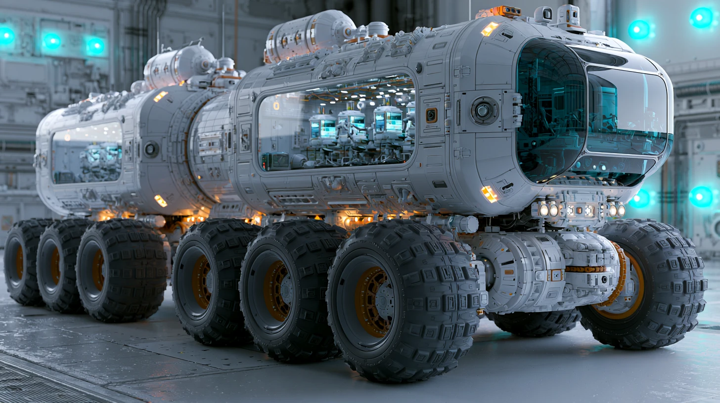 Futuristic Exploration Rover In Industrial Studio Hangar