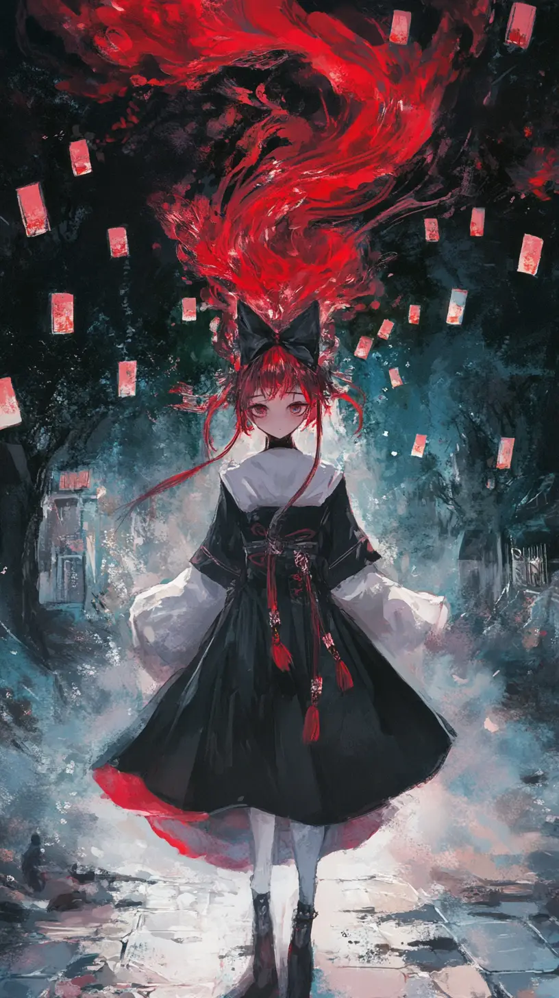 Fille d’anime masquée dans un rêve de dark fantasy