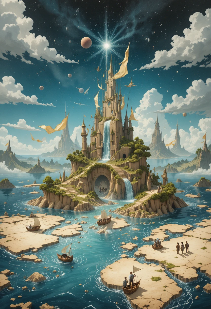 Isole fluttuanti di fantasia che emergono da una mappa antica