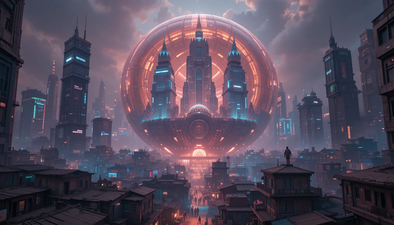 Paisaje urbano futurista de El Cairo bajo una enorme cúpula transparente