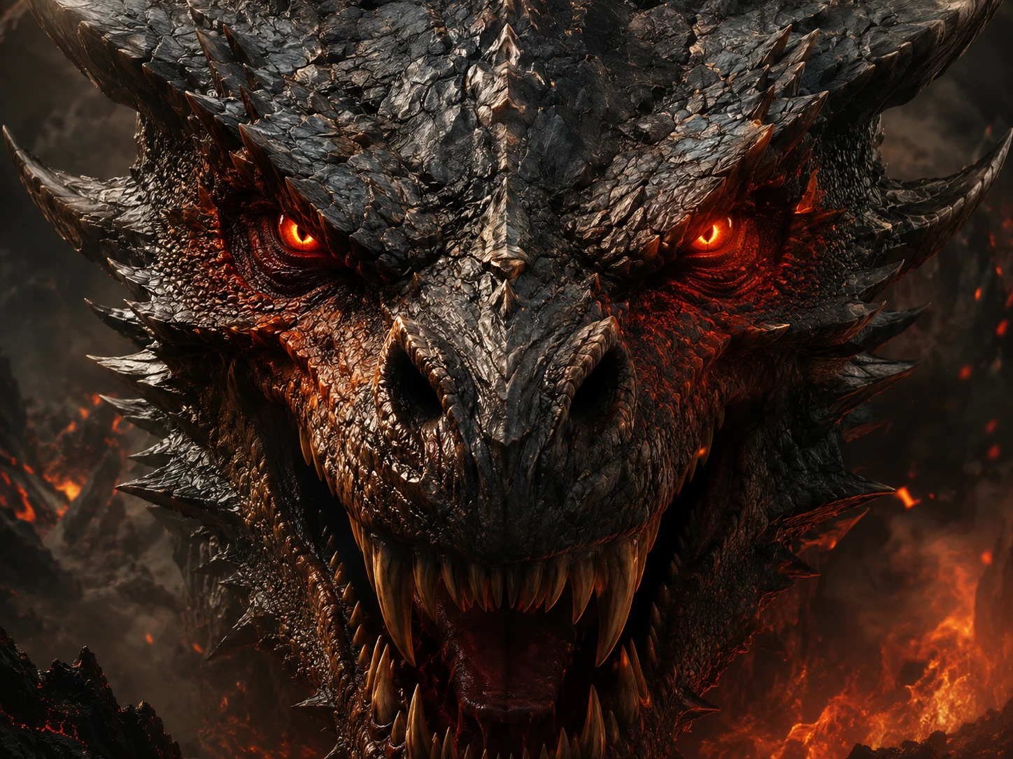 Rostro de Dragón Furioso en Matte Painting Fantástica Detallada