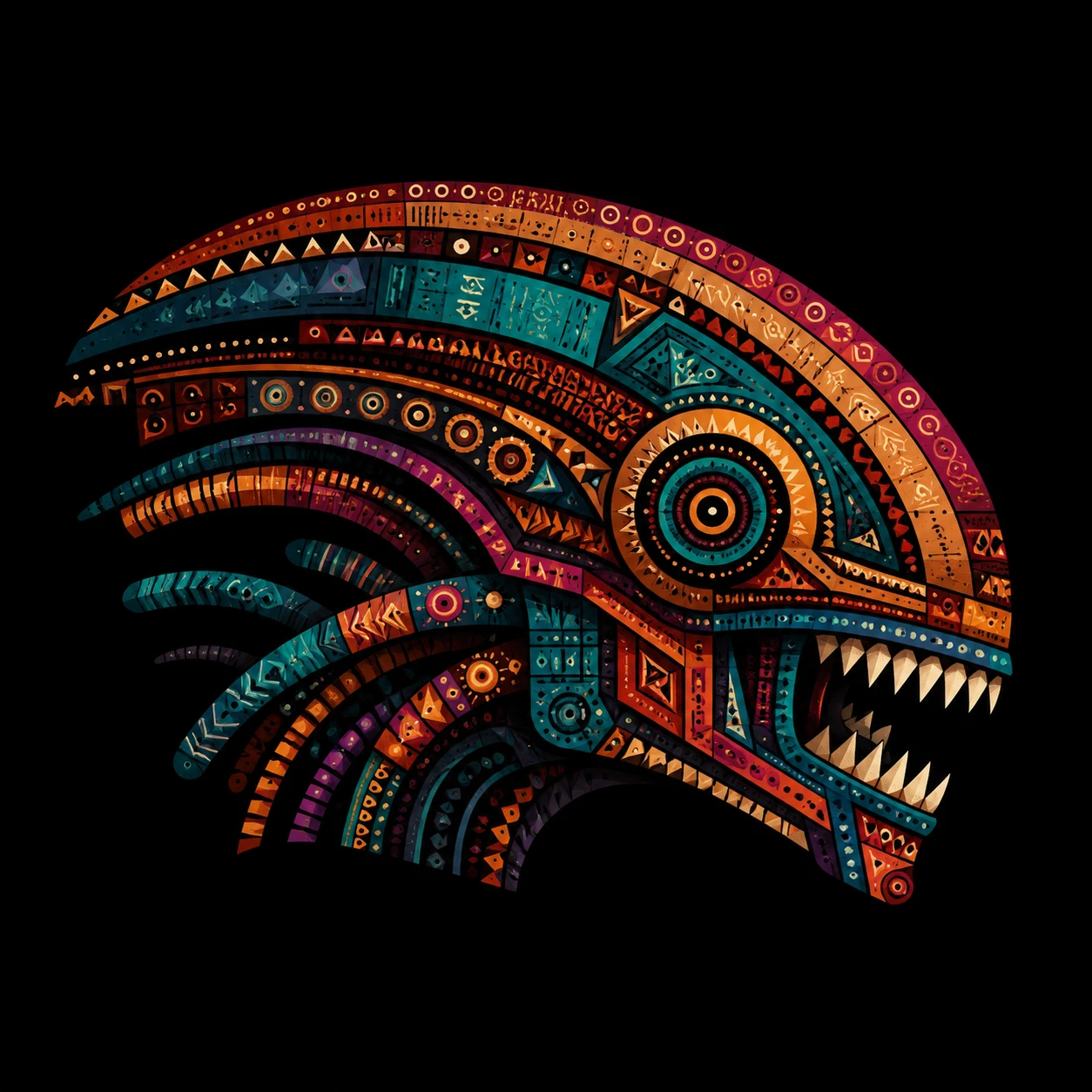 Profilo di testa aliena geometrica in stile maschera totemica