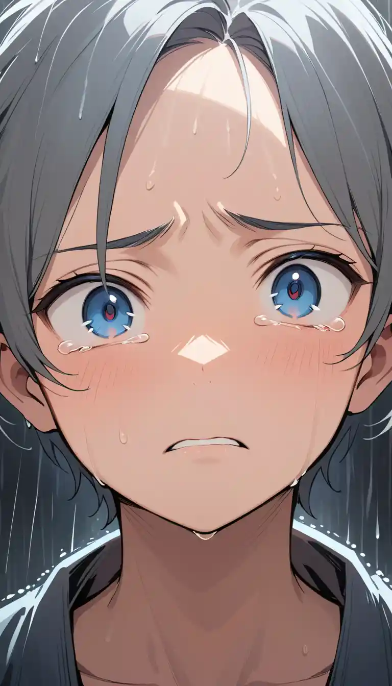 Close up manga portrait of a heartbroken young man