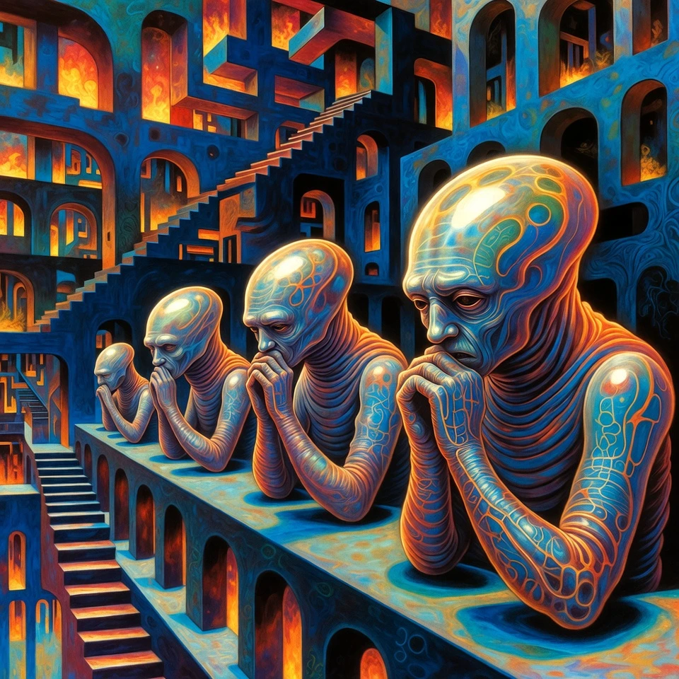 Tubos orgánicos 3D surrealistas en escena abstracta contemplativa