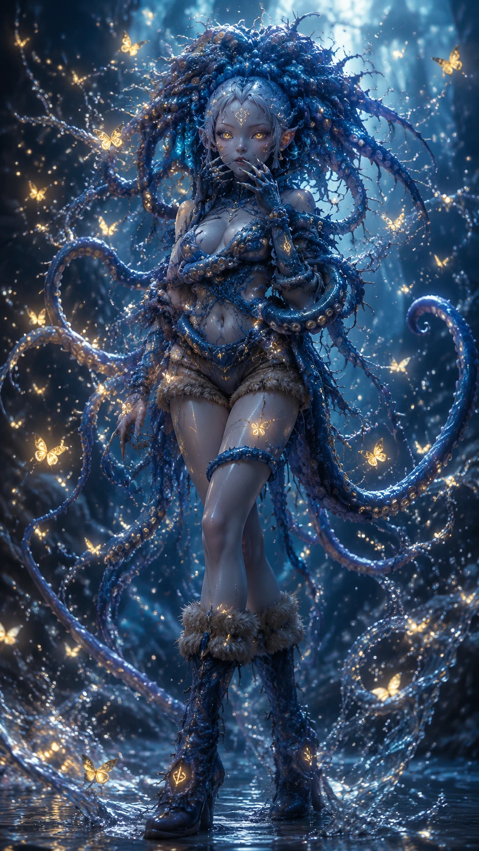 Aquatic alien woman wrapped in swirling water and light