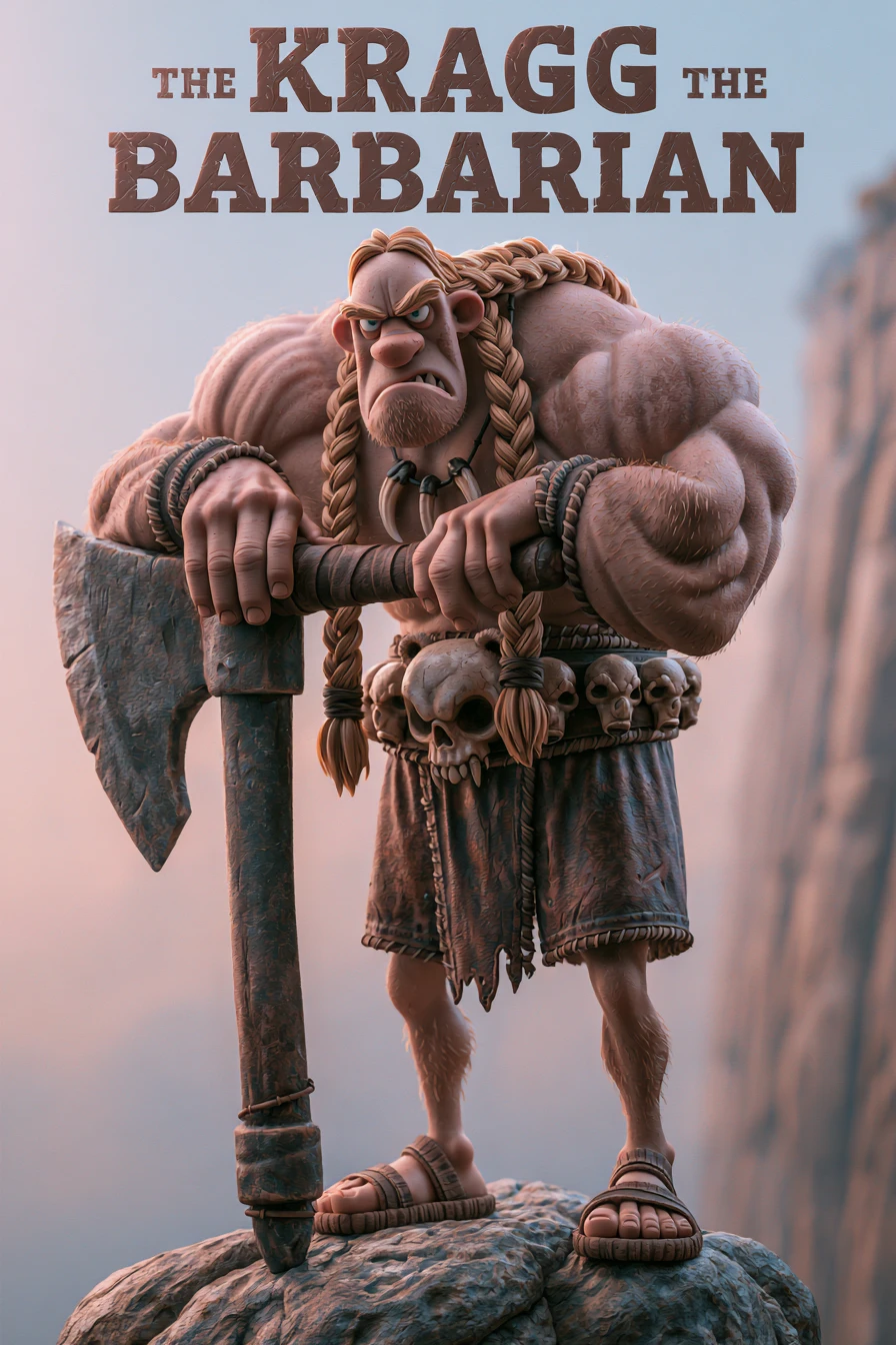 Massive barbarian warrior standing on a cliffside rock