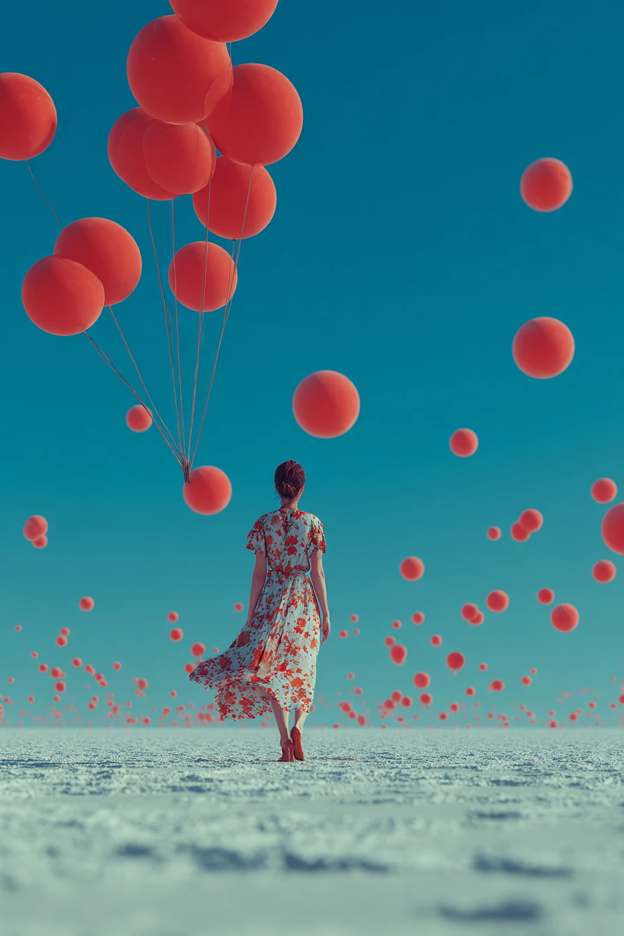 Surreal colorful illustration of an abstract search for happiness
