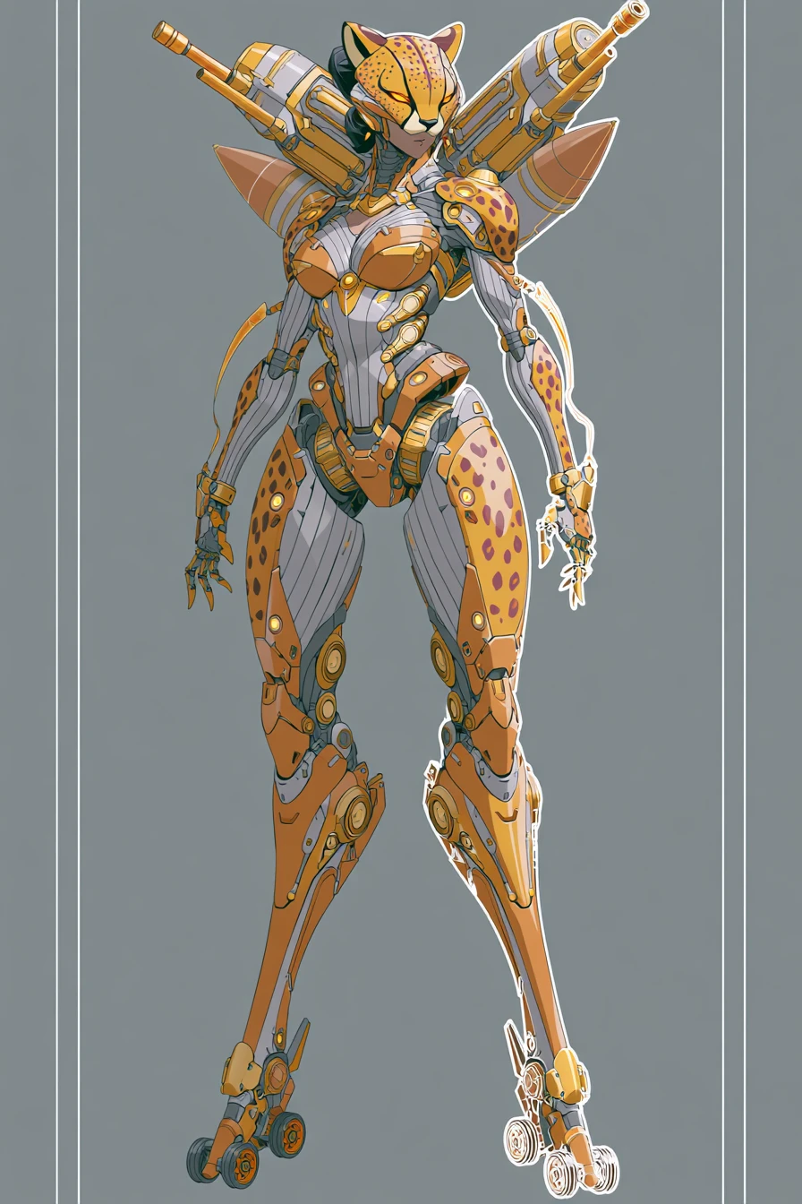 Anime woman in cheetah themed sci fi mech armor suit