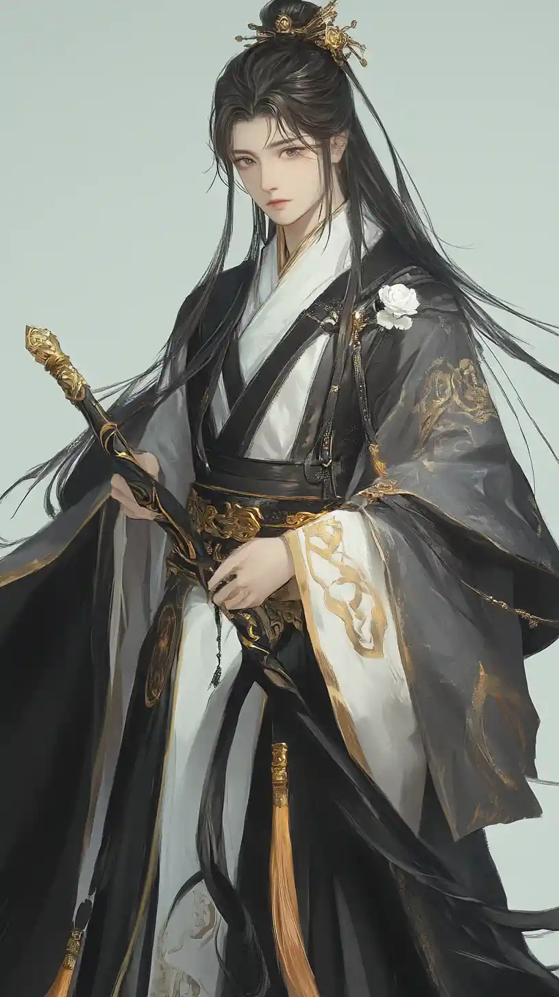 Elegant anime girl with silver eyes and snake head staff