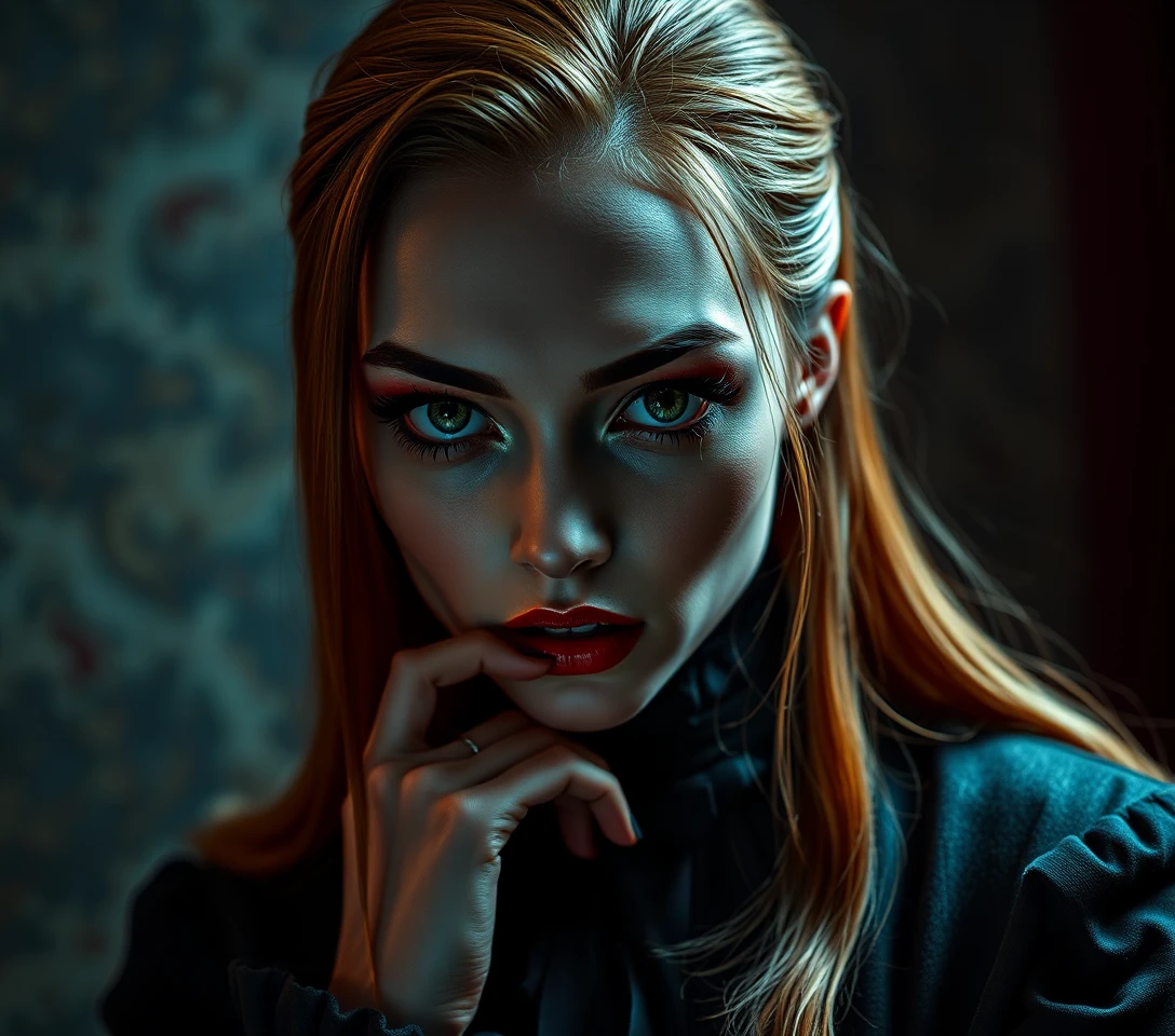 Retrato cinematográfico de una mujer oscura y surreal en la sombra