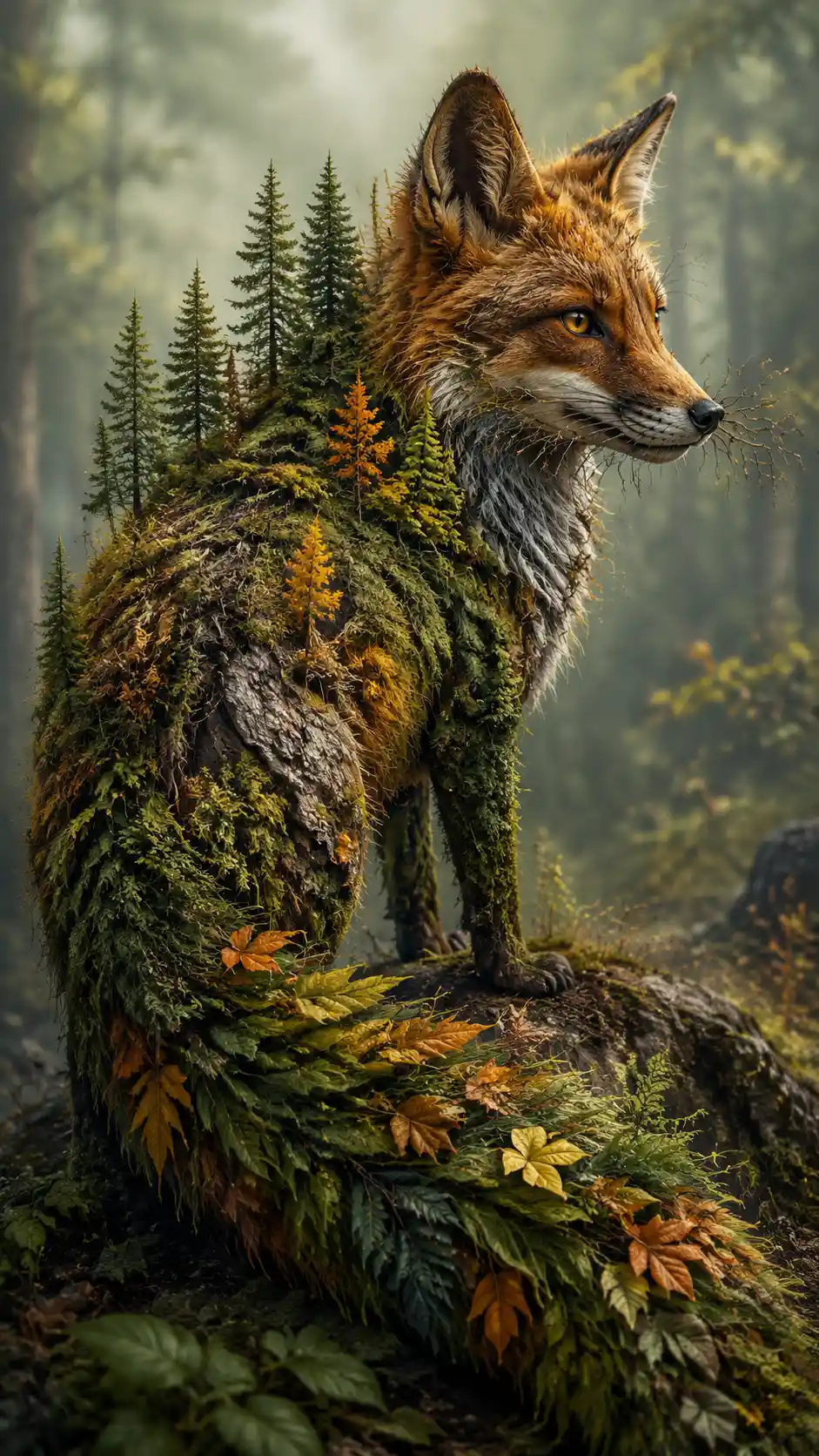 Fox Transforming Seamlessly Into A Lush Forest Landscape