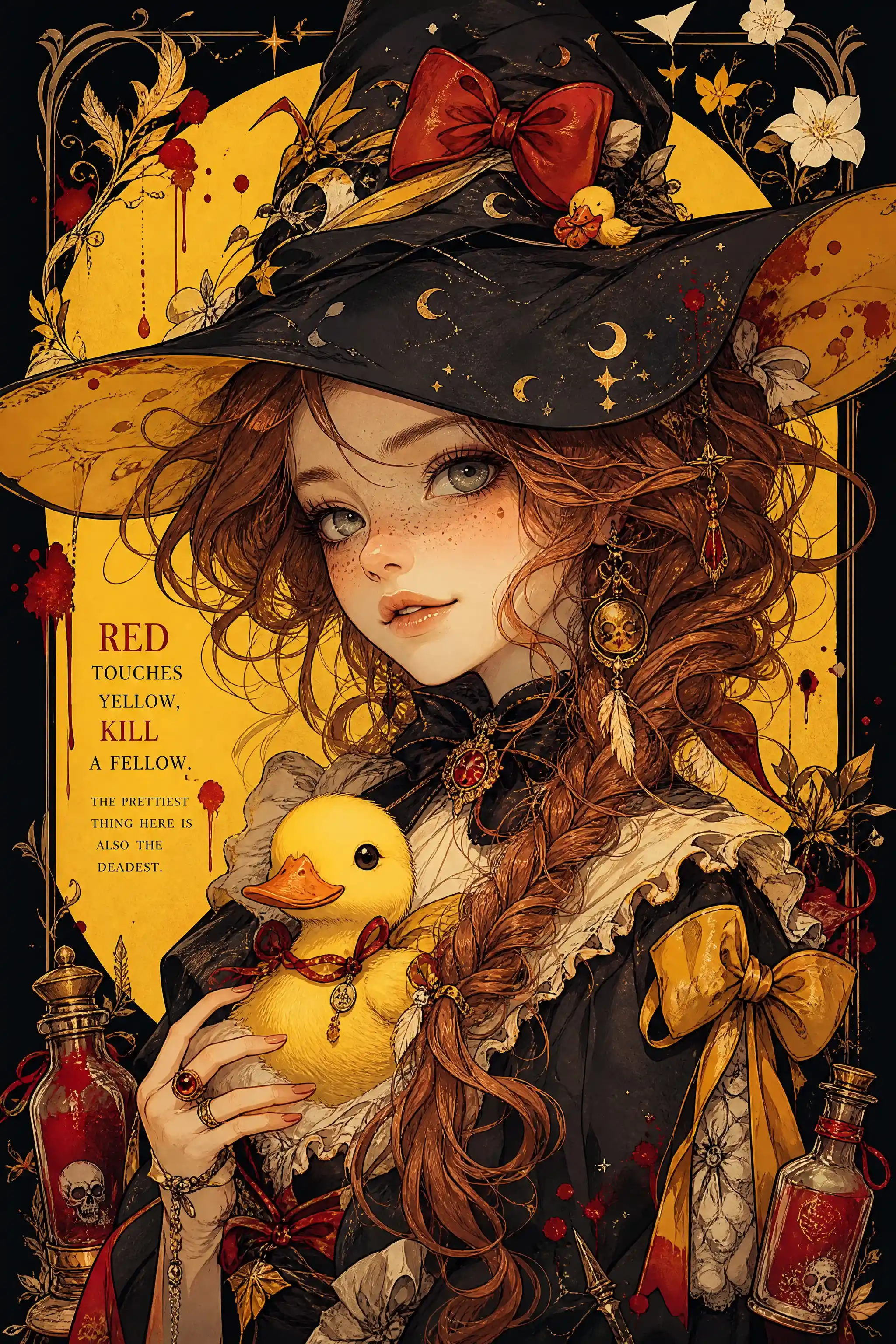 Fantasy witch character in ceremonial fashion illustration