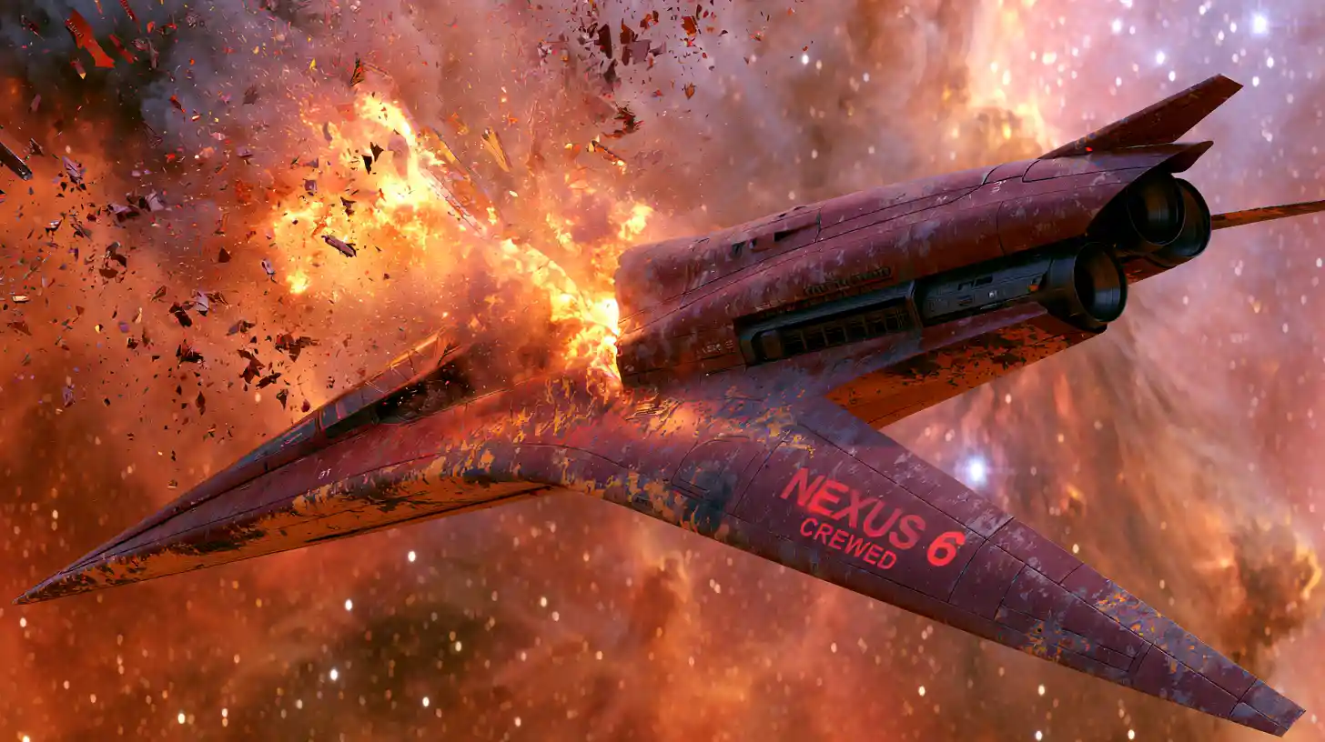 オリオン星雲付近で爆発するバーガンディの攻撃宇宙船