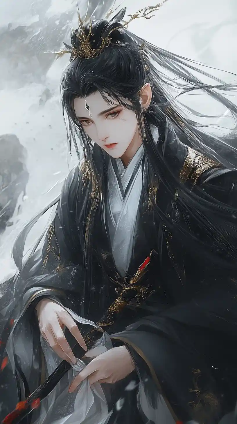 Elegant anime girl with braid and ornate black coat